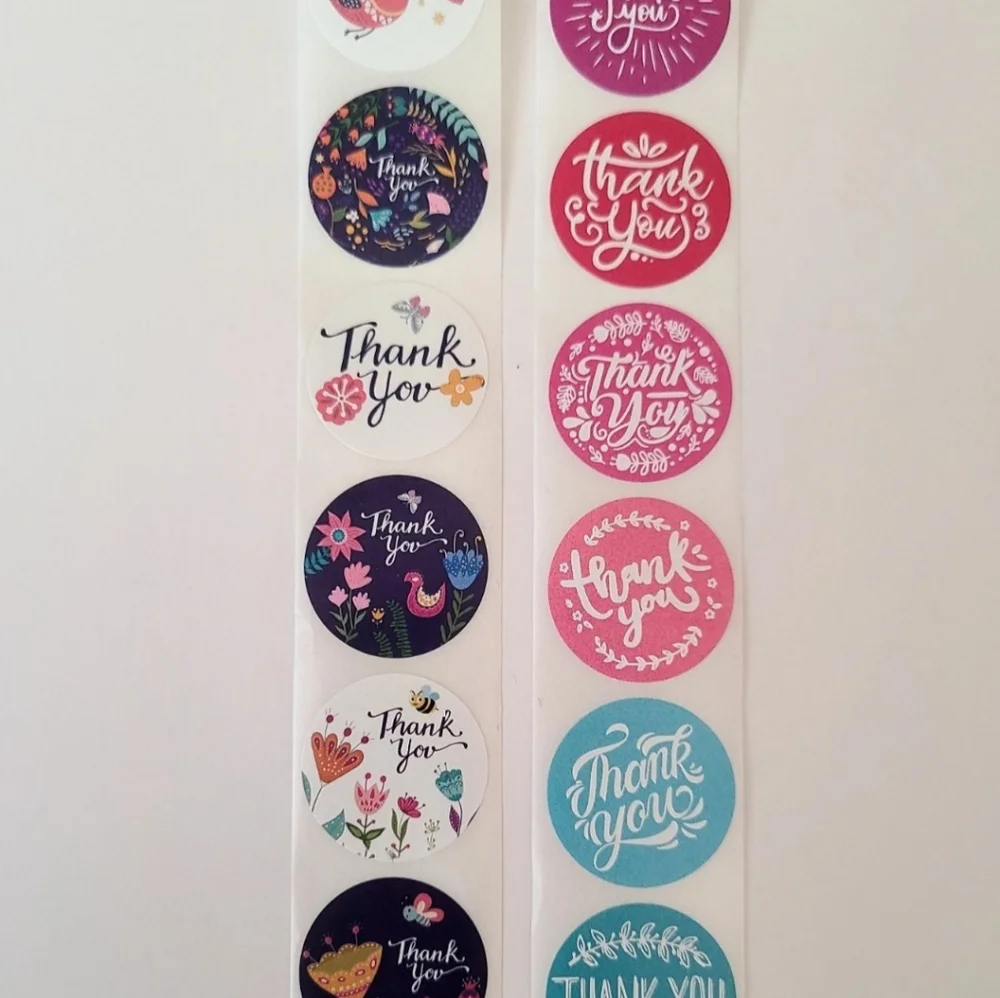 2 rolls/1000 thank you stickers. 1 inch